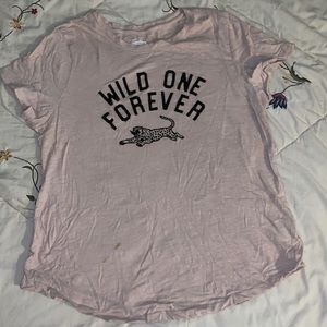 OLD NAZY Dusty Pink Short Sleeve Graphic Tee “Wild One Forever” with Cheetah